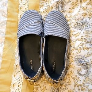 Nautica espardrille slip on shoes, blue and white, Sz 8
